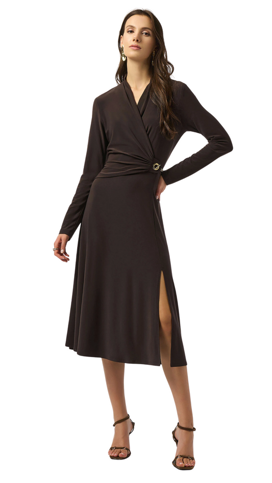 Silky Knit Fit and Flare Wrap Dress. Style JR253235