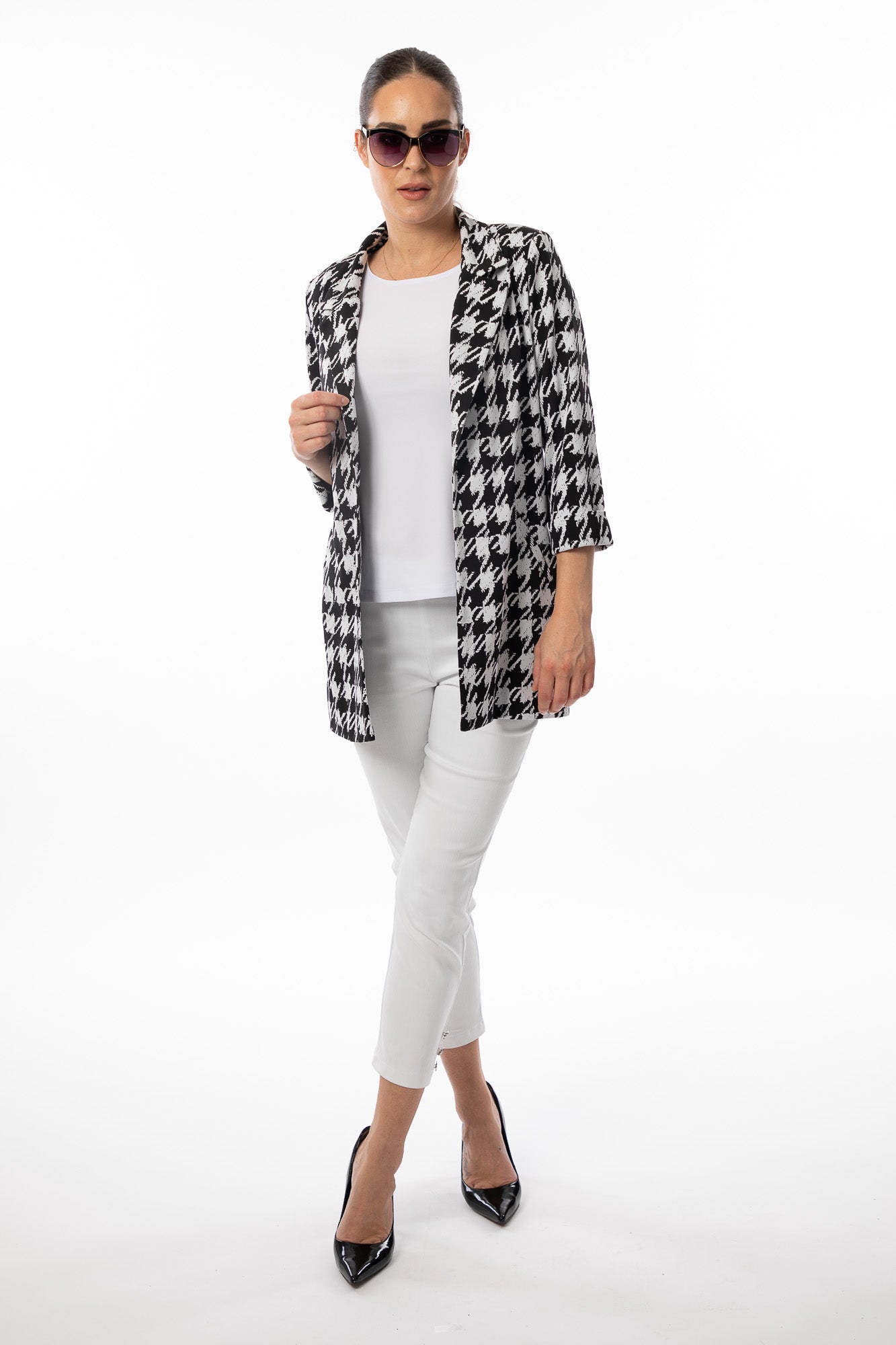 Open Front Houndstooth Blazer. Style BALI8405