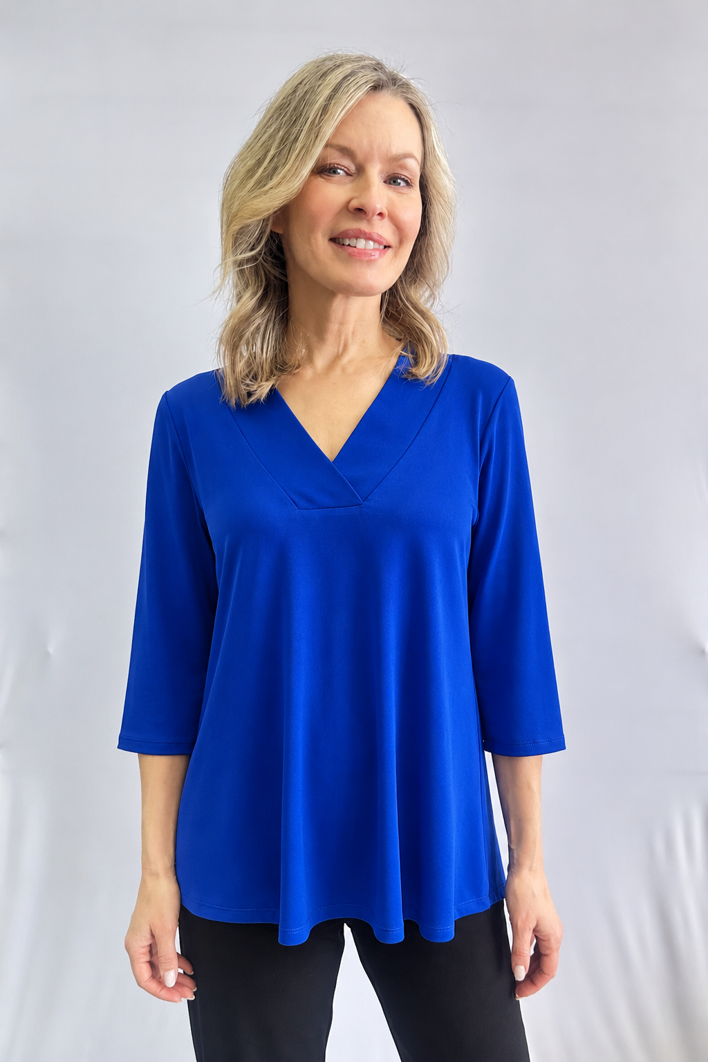 Stretchy Lightweight Solid Colour Cross-Over V-Neck Top. Style SW102348