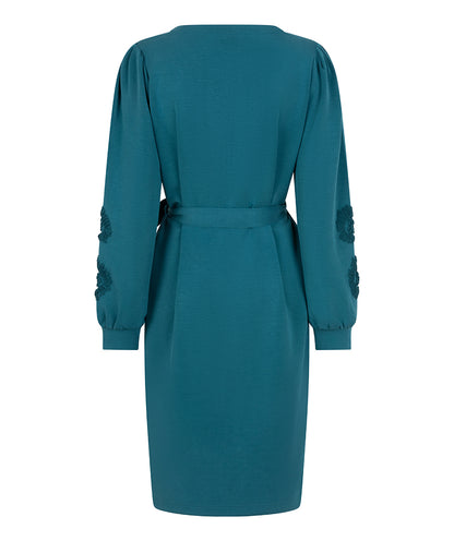 Embroidered Arm Tie Belt Sweater Dress. Style ESQW2505703