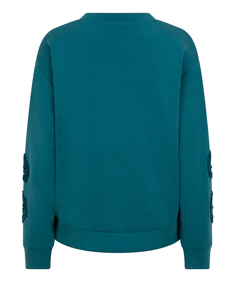 Teal Embroidered Detail Sleeves Sweater. Style ESQW2505704