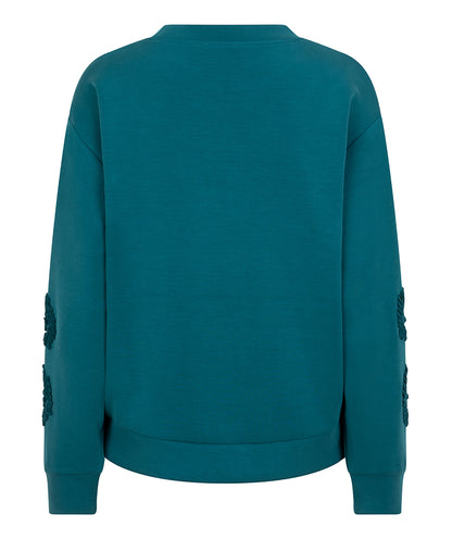Teal Embroidered Detail Sleeves Sweater. Style ESQW2505704