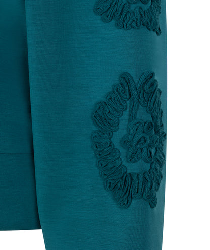 Teal Embroidered Detail Sleeves Sweater. Style ESQW2505704