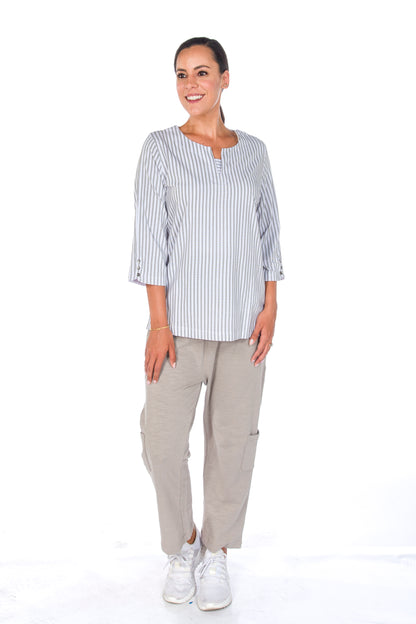 Nautical Stripe Notch Neck 3/4 Sleeve Top. Style WP1603