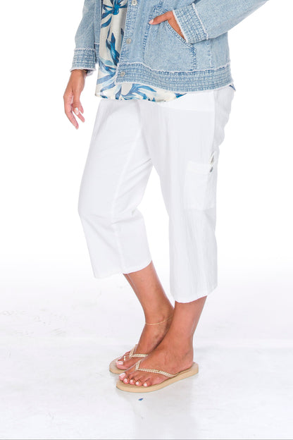 Straight Front & Elastic Back Waistband Pull-On Capri. Style WP521
