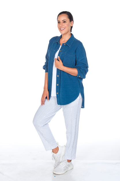 Solid Colour Button Front Cuffed Sleeve Stretch Top. Style WP2601