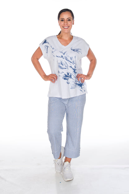 Stripes & Side Button Pull-On Cropped Pant. Style WP5626