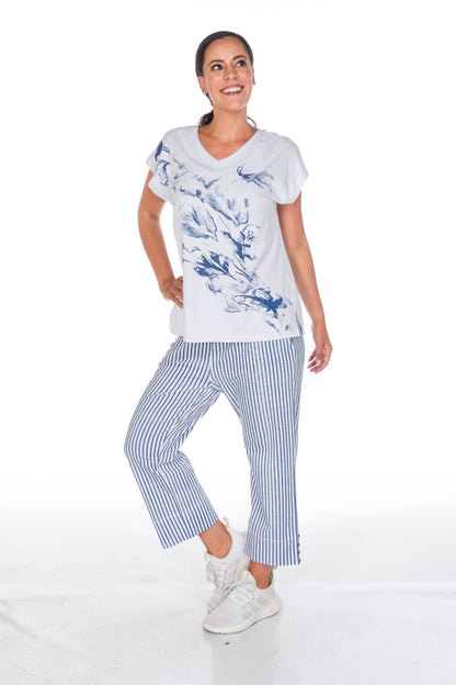 Stripes & Side Button Pull-On Cropped Pant. Style WP5626