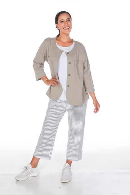 Stripes & Side Button Pull-On Cropped Pant. Style WP5626