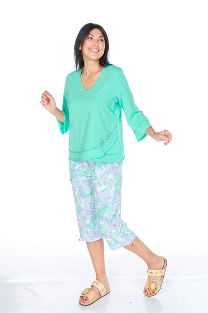 Layering Ruffles & Button Detail 3/4 Sleeve Top. Style WP1627