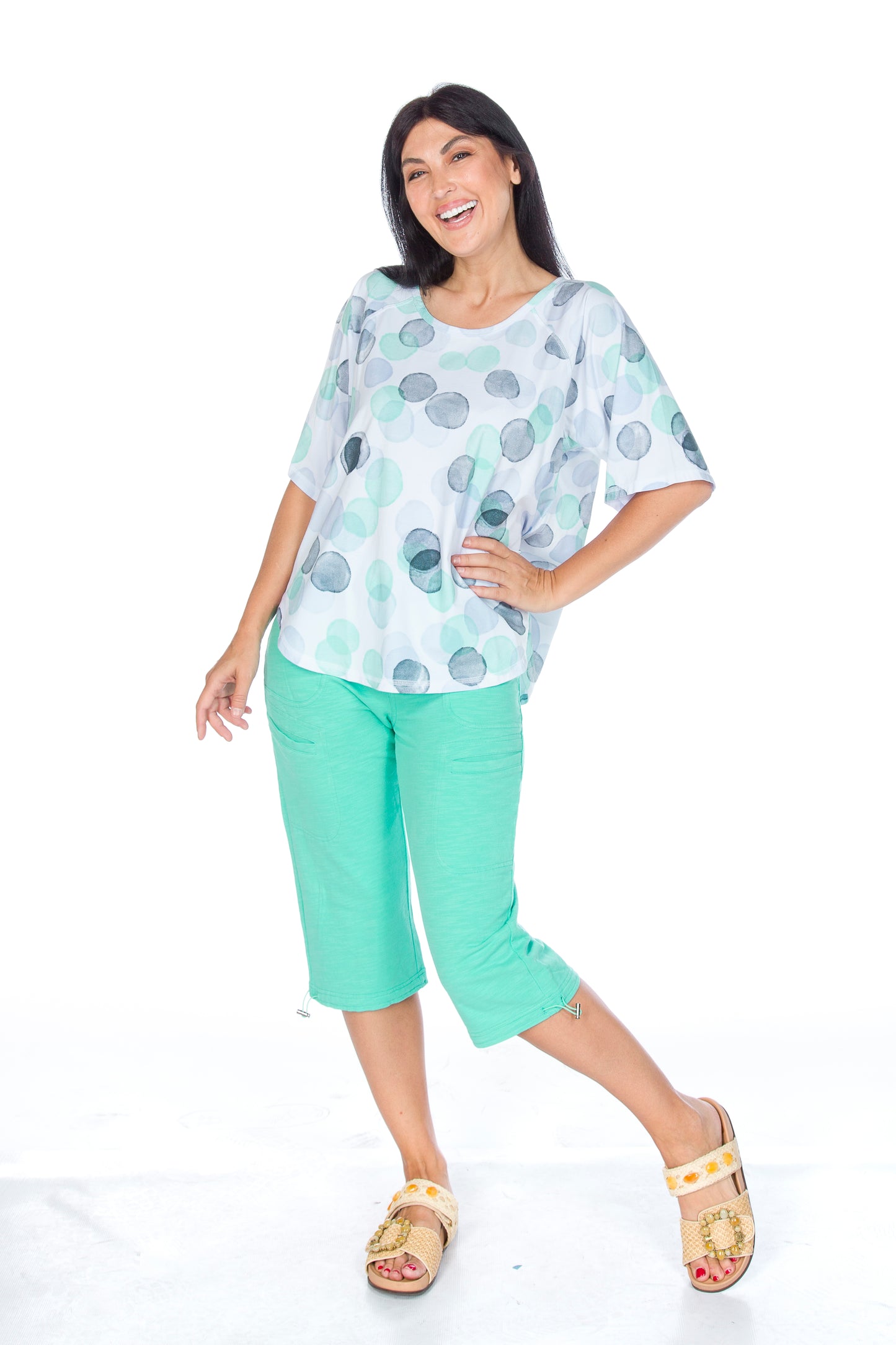 Circle Dot Print Short Sleeve Top. Style WP1622