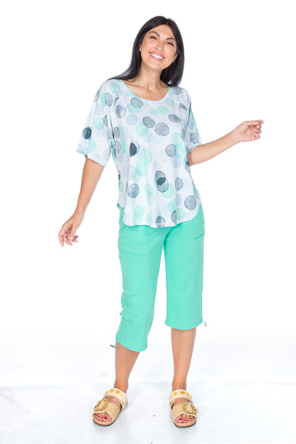 Circle Dot Print Short Sleeve Top. Style WP1622