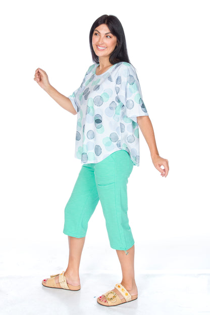 Circle Dot Print Short Sleeve Top. Style WP1622