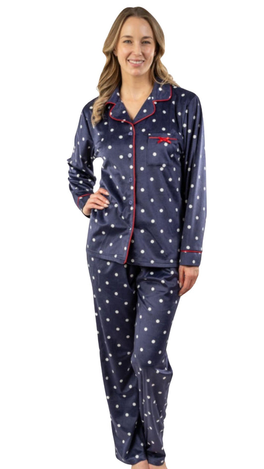 Fuzzy Navy & Polka Dot 2 Piece PJ Set. Style PL122-1