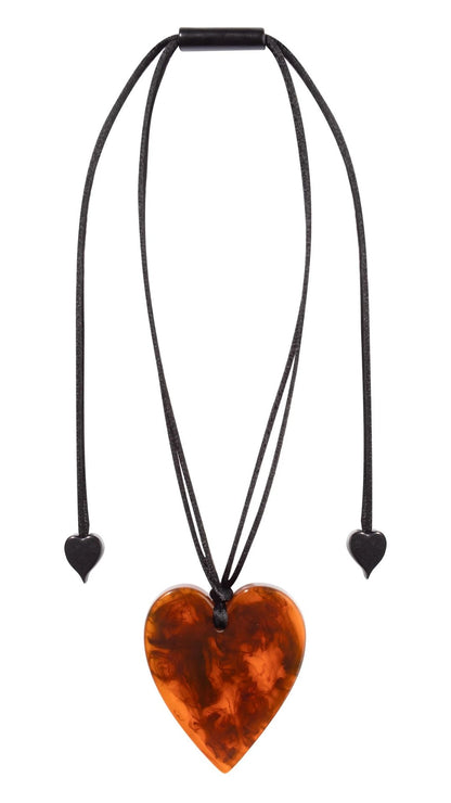 Colourful Statement Collection - Large Marble Amber Heart Necklace. Style 5060203MTORQ00