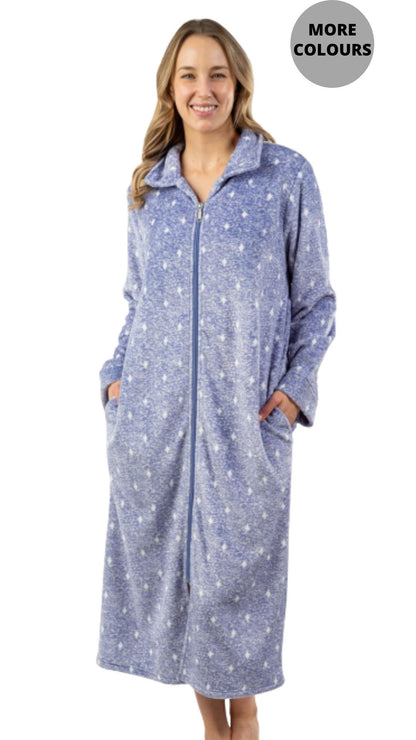 Longer Length Fuzzy Zip Front Lounger. Style PL125-C