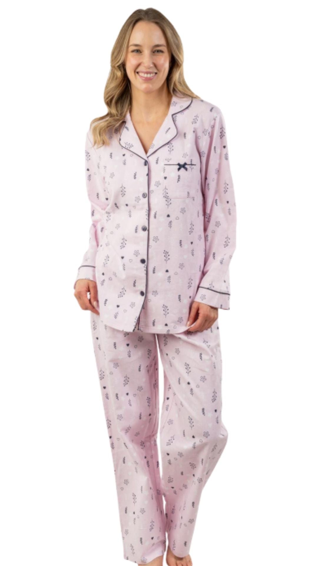 Light Pink Hearts & Flowers 2 Piece PJ Set. Style PL119-1