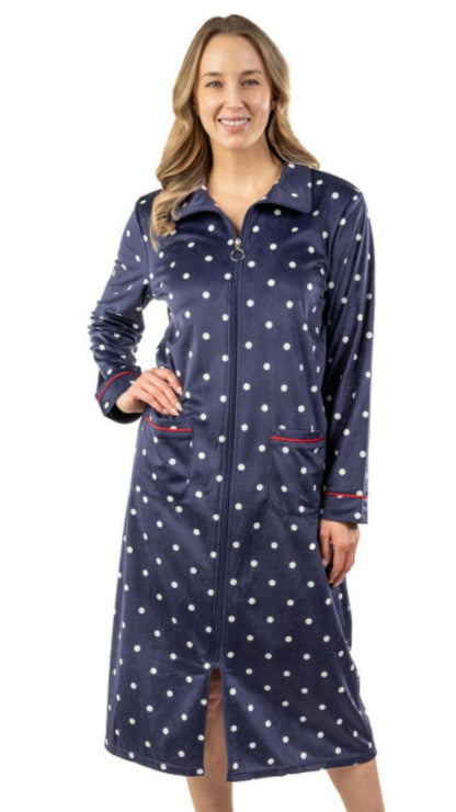 Fuzzy Polka Dot Zip Front Lounger. Style PL122-C