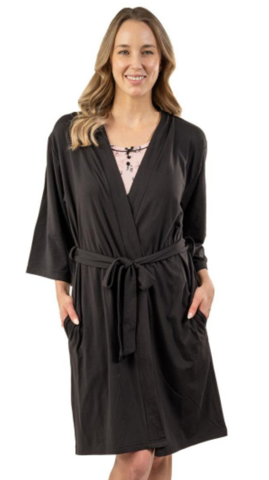 Short Tie Waist Black Robe. Style PL123-C