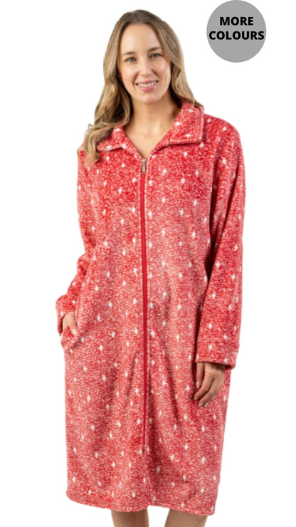 Shorter Length Fuzzy Zip Up Lounger. Style PL125-3C