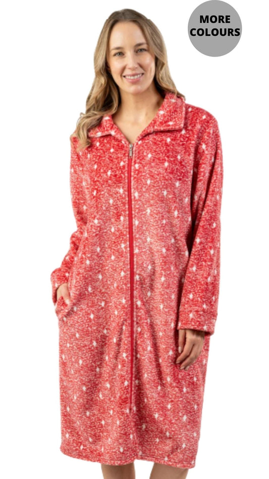 Shorter Length Fuzzy Zip Up Lounger. Style PL125-3C