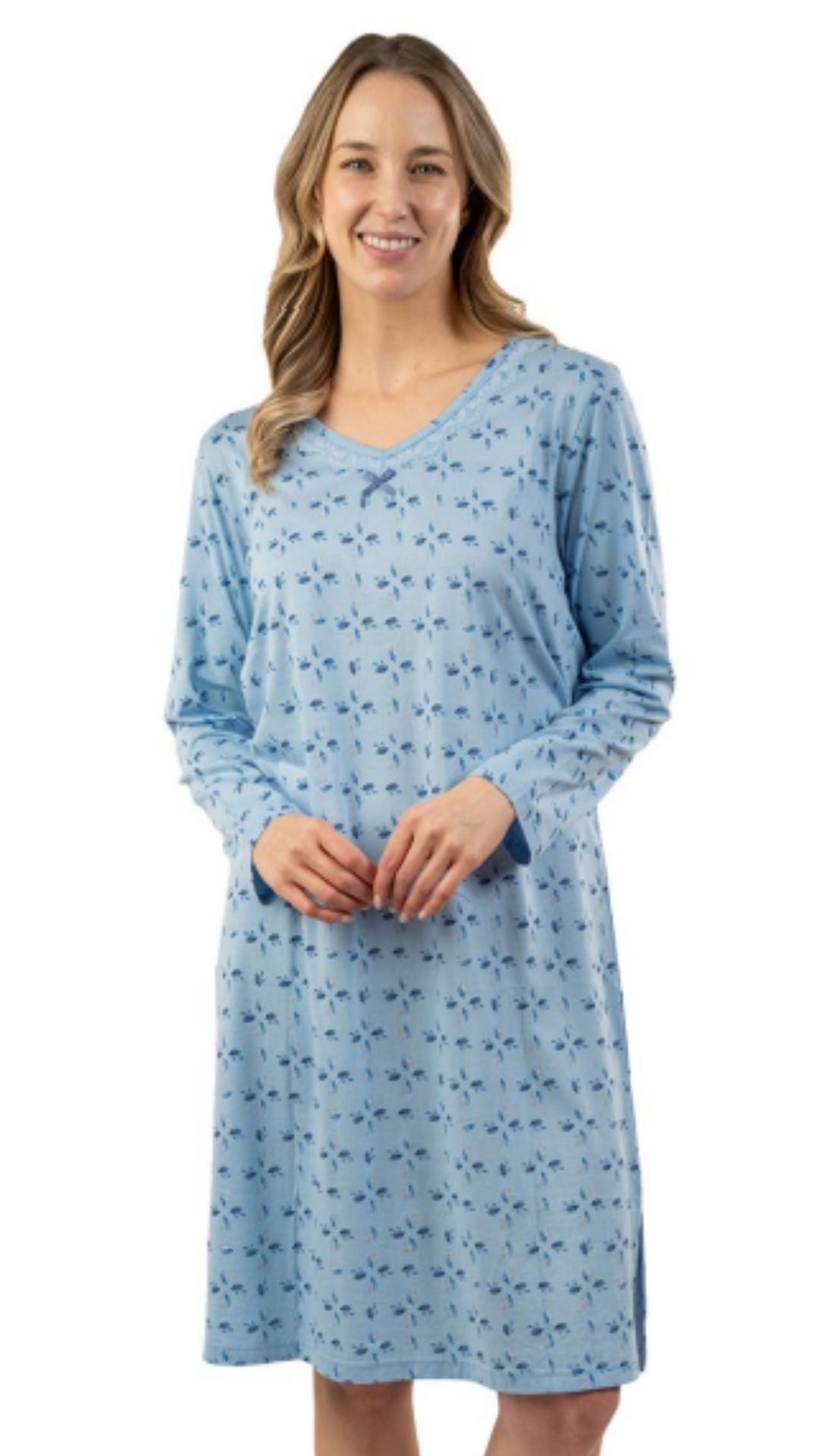 Long Sleeve Feather Print Night Gown. Style PL126-2