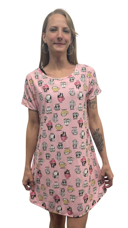 Plus Size Cat Coffee Flavours Night Shirt. Style COTYM-NSXCATFFEINE