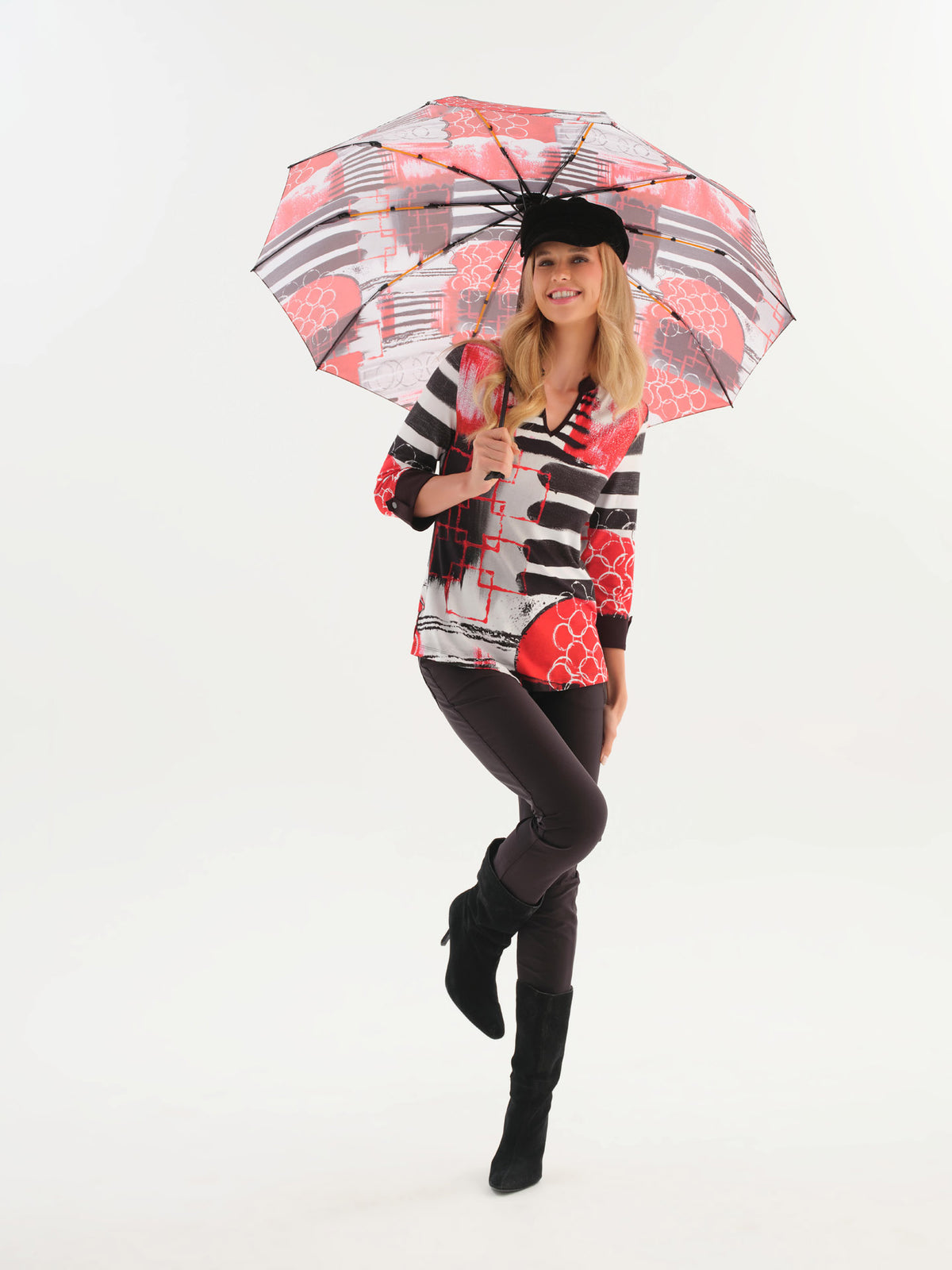 "Geo Stripes" Artist Print V-Neck Top. Style DOLC76691