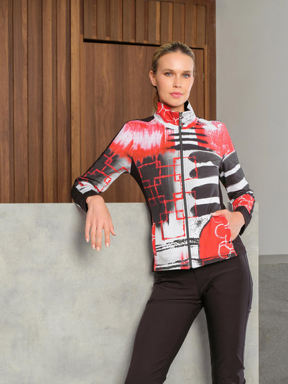 "Geo Stripes" Artist Print Zip Front Jacket. Style DOLC76696