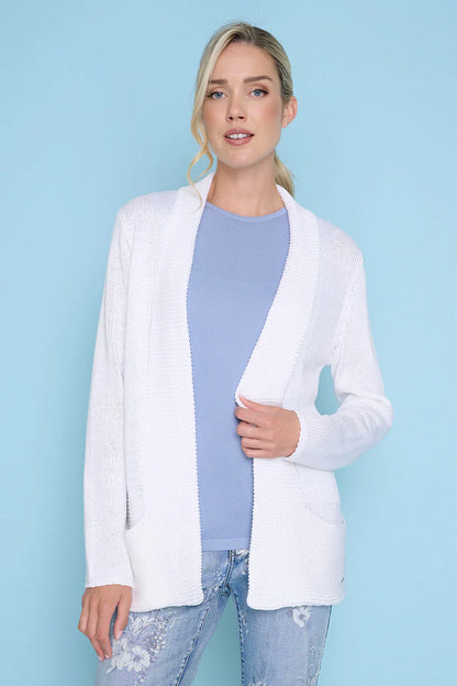 Long Open Front Knit Cardigan. Style PYZE435