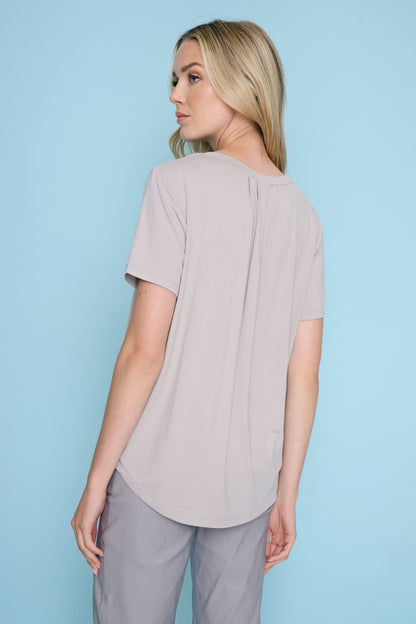 V-Neck Cross Over Trim Short Sleeve Top. Style PYZJ773