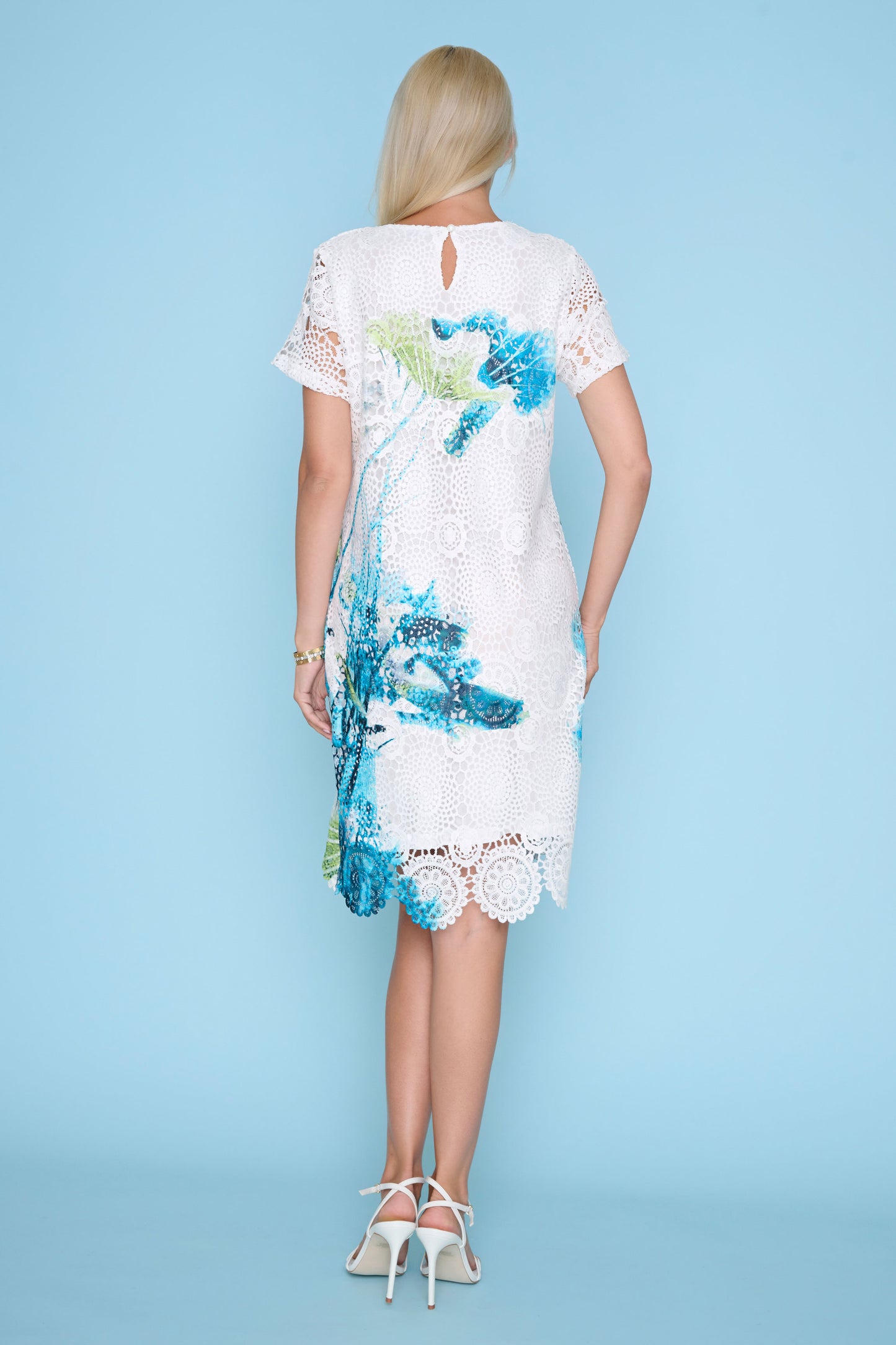 Lace Short Sleeve Midi Length Dress. Style PYZN610FX