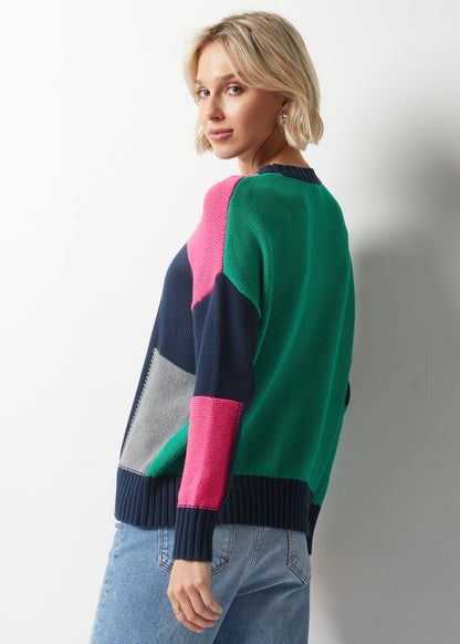 Intarsia Trim Crew Neck Sweater. Style ZKP6324U