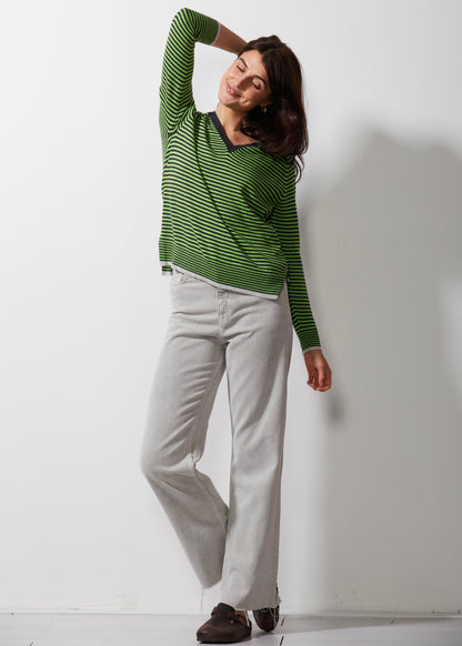 Essential Stripe V-Neck Sweater. Style ZKP6328U