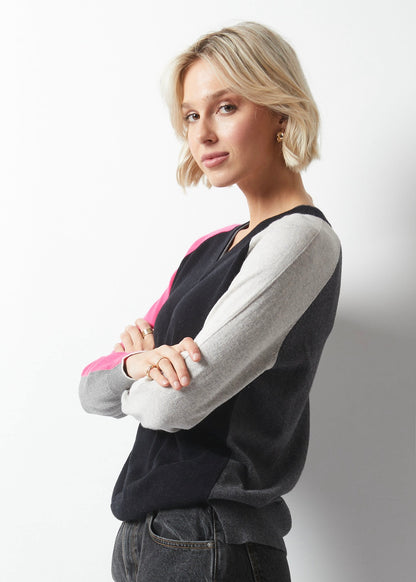 Colour Block College V-Neck Sweater. Style ZKP6342U