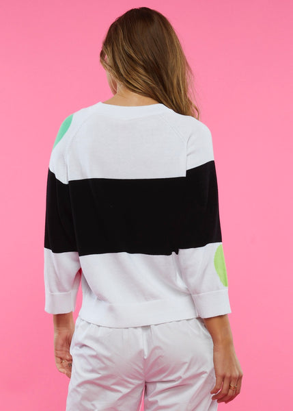Spot & Stripe Cropped Sleeve Sweater. Style ZKP6419U
