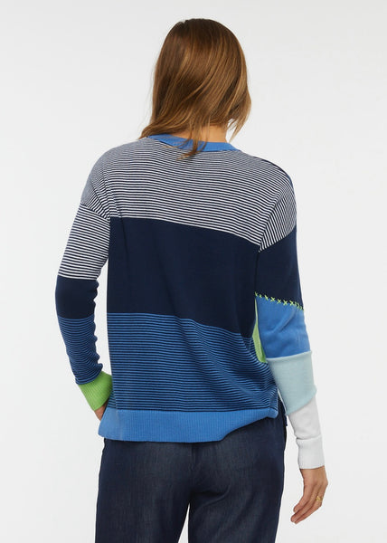 Patch Work Striped & Stitched Sweater. Style ZKP6420U