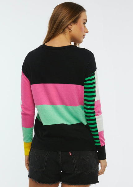 Diagonal Stripe Colour Block Sweater. Style ZKP6433U