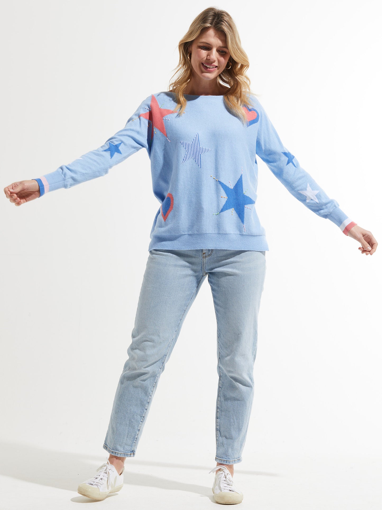 Hearts & Stars Lightweight Knit Sweater. Style ZKP7402U