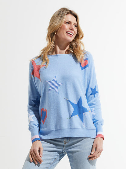 Hearts & Stars Lightweight Knit Sweater. Style ZKP7402U