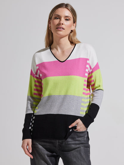 Varied Stripe Lightweight V-Neck Sweater. Style ZKP7404U