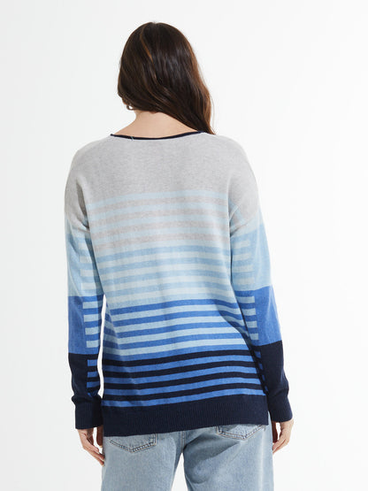 Varied Stripe Lightweight V-Neck Sweater. Style ZKP7404U