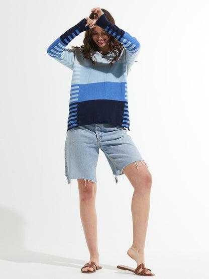 Varied Stripe Lightweight V-Neck Sweater. Style ZKP7404U