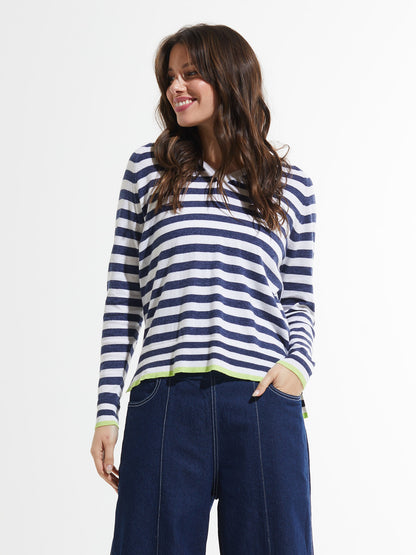 Striped High Low Hemline Sweater. Style ZKP7408U