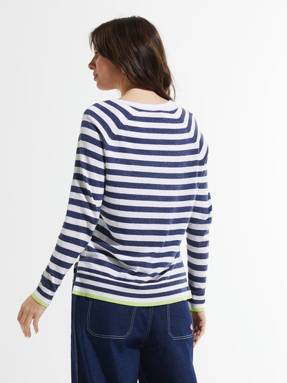 Striped High Low Hemline Sweater. Style ZKP7408U