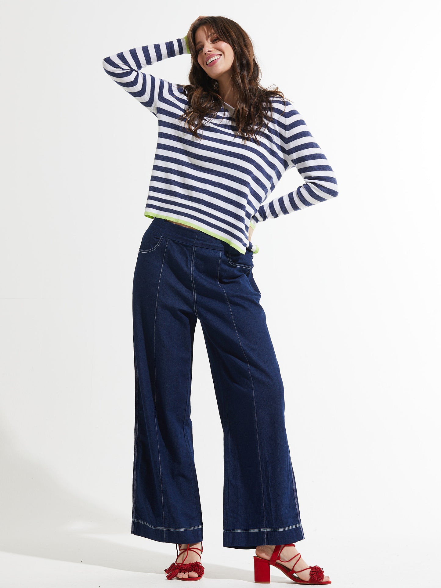 Striped High Low Hemline Sweater. Style ZKP7408U