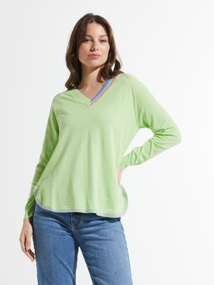 Striped Trim Lightweight Sweater. Style ZKP7432U