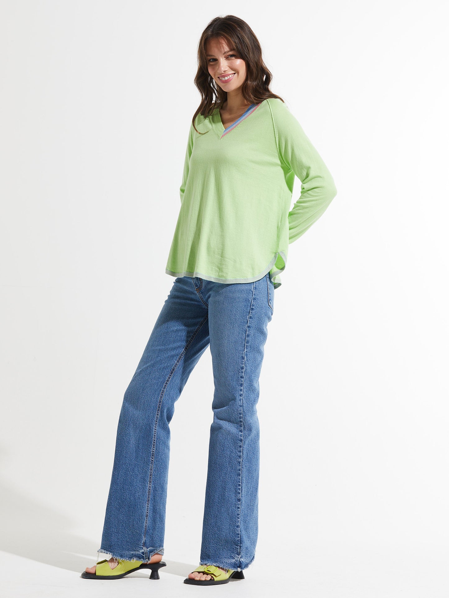 Striped Trim Lightweight Sweater. Style ZKP7432U