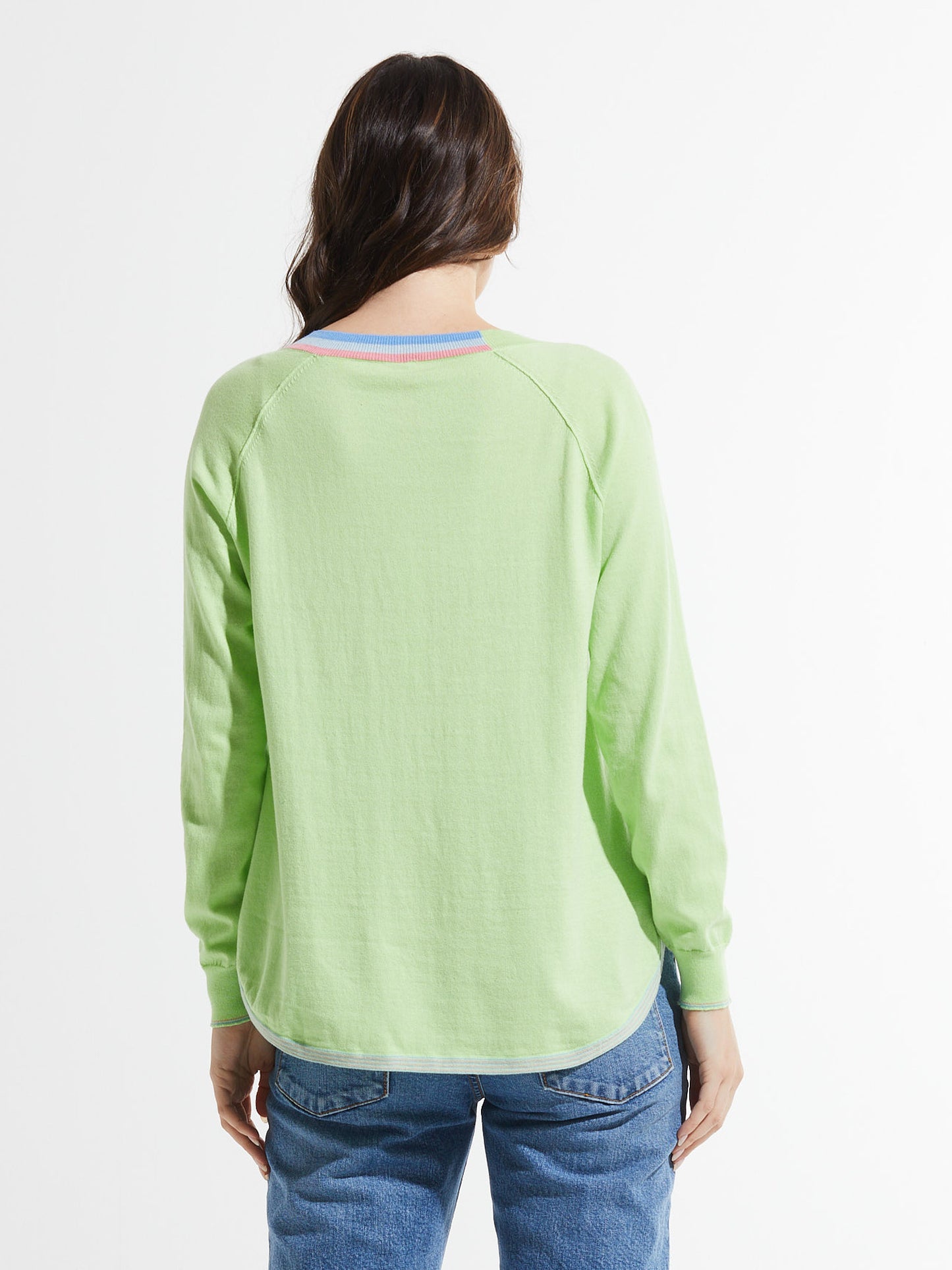 Striped Trim Lightweight Sweater. Style ZKP7432U