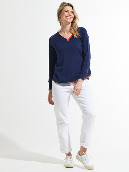 Striped Trim Lightweight Sweater. Style ZKP7432U